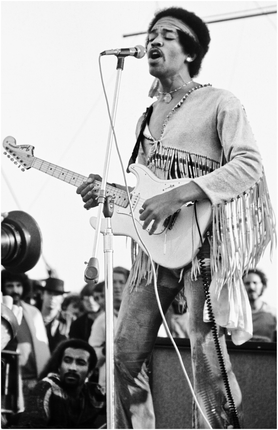 American musician Jimi Hendrix (1942 - 1970) performs with his band, Gypsy Sun And Rainbows, onstage at the Woodstock Music and Arts Fair in Bethel, New York, August 18, 1969. (Photo by Barry Z Levine/Getty Images)